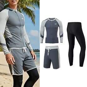 Men's 3 Piece Rash Guard Surfing Suit Swimsuit Sets Color-blocking UV Sun Protection Quick Dry Long Sleeve Swimwear Beach Water Sports Swimming Spring