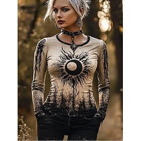Women's Boho T Shirt Graphic Viking Vintage Bohemia Vintage Fashion Long Sleeve Crew Neck Regular Tops Daily Weekend Print Black Spring Fall Winter