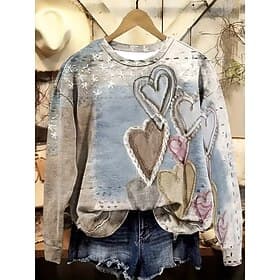 Femmes Sweatshirt Pull Cœur Graphique Occasionnel manche longue Col ras du cou Hauts Réguliers Occasionnel Rue Tenue Quotidienne Kaki Automne Hiver