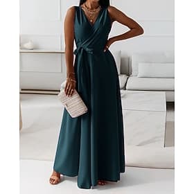 Women's Long Dress Maxi Dress Black Dress Sheath Dress Elegant Fashion Modern Daily Office Holiday Regular Fit Plain Sleeveless V Neck Blue Wine Green Khaki Su