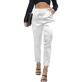 Women's Satin Pants Wide Leg Tapered pants Chinos Elegant Streetwear Casual Full Length Medium Waist Plain Pocket Elastic Waist Comfortable Inelastic Micro-ela