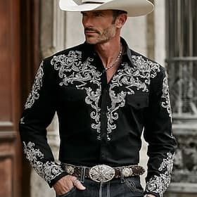 Homme Paisley Imprimé Floral Ethnique Chemise Chemise Western Chemise de cow-boy manche longue Vintage Rétro Occasionnel Extérieur Vêtements de travail Printem
