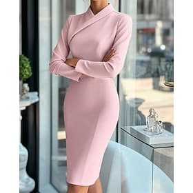 Damen Minikleid Bodycon Etui-Kleid Abendkleid Elegant Mode Modern Täglich Büro Ferien Normale Passform Einfach Langarm Stehkragen Rosa Purpur Leicht Blau Frühl