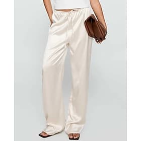 Damen Satinhosen Chinos Gerade Streetwear Lässig Volle Länge Mittlere Taillenlinie Einfach Kordelzug Bequem Unelastisch Täglich Outdoor Urlaub Elfenbein Herbst