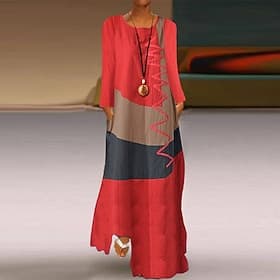 Femmes Robe Longue Maxi Robe Robe à Capuche Robe Décontractée Robe T-Shirt Moderne Quotidien Sortir Week-end Coupe Ample Bloc de Couleur manche longue Col ras