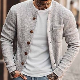 Men's Sweater Cardigan Sweater Ribbed Knit Regular Tops Button Up Knitted Plain Crew Neck Vacation Fashion Casual Daily Wear Clothing Apparel Spring Fall Gra