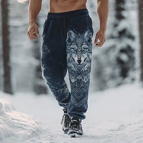 Hombre Anime Lobo Vikingo Pantalones de Deporte Persona que practica jogging Pantalones Media cintura Cintura elástica con cordón. retro de la vendimia Exterio
