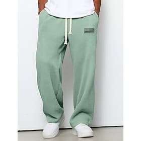 Men's Sweatpants Trousers Straight Leg Sweatpants Waffle Pants Drawstring Pocket Elastic Waist Cross Comfort Sports Outdoor Daily Fashion Casual Dark Brown Bla