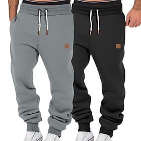 Multi Packs 2pcs Men's Navy BlueBlack Sweatpants Trousers Drawstring Elastic Waist Plain Vacation Daily Wear Polyester Spring