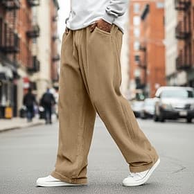 Homme Pantalons Pantalon en velours côtelé Pantalons Amples Pantalon décontracté Pantalon de survêtement droit Cordon de serrage Couleur Unie Confort Longueur