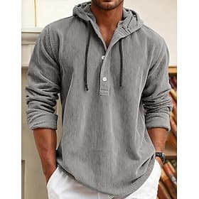 Men's Shirt Casual Shirt Corduroy Shirt Blue White Navy Blue Dark Grey Long Sleeve Plain Hooded Casual Daily Hooded Clothing Apparel Elastane Spandex Vintage F