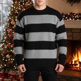Men's Christmas Sweaters Pullover Sweater Jumper Knit Sweater Ribbed Knit Regular Tops Knitted Stripe Crew Neck Fashion Basic Christmas Vacation Clothing Appar