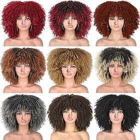 Perruque de carnaval 2026 Blond Rouge Noir Afro Afro Bouclé Court Perruque synthétique de festival Mardi Gras Parade Coiffure de costume de cosplay pour Femmes