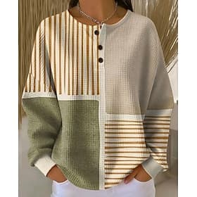 Femmes Sweatshirt Pull Boutons Graphique Géométrique Élégant ancien Mode manche longue Col ras du cou Hauts Réguliers Occasionnel Maison robe demoiselle d honn