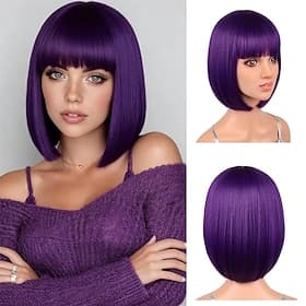 Perruque de carnaval 2026 Rose Rouge Noir Lisse Bob Court Perruque synthétique de festival Mardi Gras Parade Coiffure de costume de cosplay pour Femmes