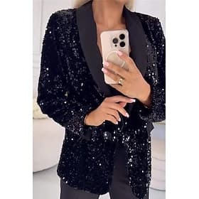 Femmes Blazer Veste Décontractée Confortable Strass Mode Occasionnel Couleur Unie Soirée Rue Tenue quotidienne Sortir Régulier Revers Cranté Coupe régulière ma
