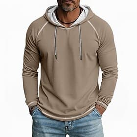 Men's T Shirt Hoodie Long Sleeve Hooded Winter Spring Fall All Seasons Solid Color Knitwear Daily Sporty Hooded Casual Daily Outdoor Blue Light Blue Black To