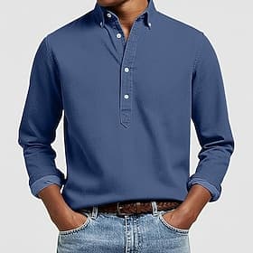 Men's Shirt Popover Shirt Button Down Shirt Casual Shirt Denim Blue Black White Navy Blue Dark Blue Long Sleeve Plain Button Down Collar Casual Outdoor Buttons