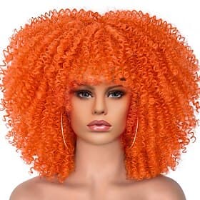 Perruque de carnaval 2026 Blond Rose Rouge Afro Afro Bouclé Court Perruque synthétique de festival Mardi Gras Parade Coiffure de costume de cosplay pour Femmes