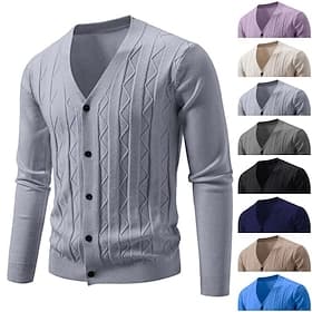 Herren Pullover Strickjacke Gerippt Zopfmuster Stricken Normale Oberteile Gestrickt Einfach V Ausschnitt Urlaub Mode Lässig Alltagskleidung Bekleidung Herbst W