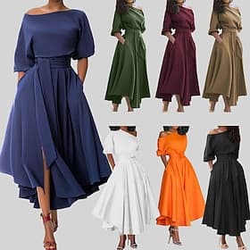 Mujer Vestido Midi Vestido tubo Vestido de una línea Vestido ajustado y acampanado Vestido con hombros descubiertos Fiesta Casual Boho Vestido de invierno Diar