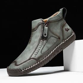 Men's Premium Faux Leather Hiking Boots – Durable Zipper-Closure Shoes for Outdoor Adventures Casual Wear