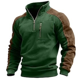 Men's Men Sweatshirt Pullover Hoodie Sweatshirt Quarter Zip Sweatshirt Tactical Black Wine Green khaki Stand Collar Half Zip Color Block Pocket Color Block Cas