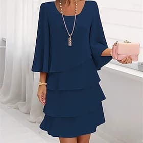 Femmes Mini Robe Robe de Soirée Robe de Cocktail Robe d'invité de mariage Robe en Chiffon Élégant Mode Moderne Extérieur Soirée Coupe régulière Uni Manche Cour