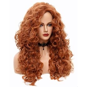 Perruque longue ondulée de 71 cm (28 pouces) couleur roux cuivré naturel, perruque synthétique frisée pour femme