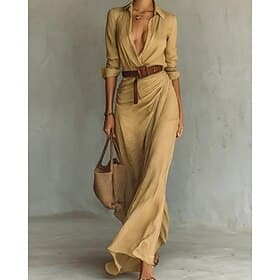 Women's Long Dress Maxi Dress Shirt Dress Modern Daily Outdoor Going out Regular Fit Plain Long Sleeve Shirt Collar Black White Navy Blue Khaki Spring Fall