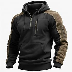 Herren Viertelreißverschluss Kapuzensweatshirt Taktischer Kapuzensweatshirt Schwarz Mit Kapuze Einfach Reißverschluss Lässig Täglich Sport Outdoor Polyester S