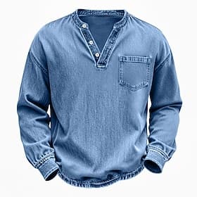 Men's Henley Shirt 100% Cotton Acid Wash Shirt T shirt Tee Long Sleeve Vintage Solid Retro Vintage Casual Vintage Style Garment Dyed Washed Henley Casual Sprin