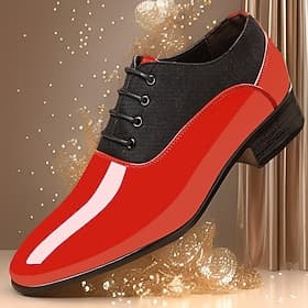 Men's Red and Black Glossy Dress Shoes – Stylish and Elegant, Perfect for Christmas Parties, Holiday Gatherings and Formal Occasions