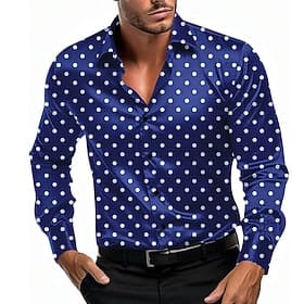 Men's Geometric Polka Dot Shirt Satin Shirt Dress Shirt Long Sleeve Business Casual Vacation Dailywear Summer Spring Fall Turndown 3D Print Button Up Shirts Bl