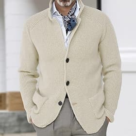 Herren Pullover Strickjacke Gerippt Stricken Normale Oberteile Gestrickt Button-Down Einfach Stehkragen Urlaub Mode Lässig Alltagskleidung Bekleidung Frühling