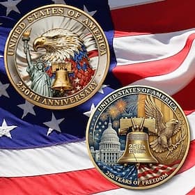 Eagle Liberty U.S. 250th Anniversary Commemorative Coin – Patriotic Collectible Coin, Golden Liberty Bell Flag Design, Durable Metal for Display,Semiquincent