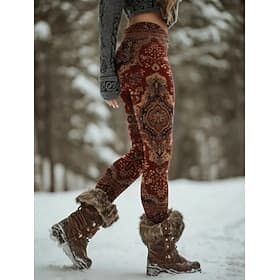 Women's Leggings Vacation Vintage Ethnic Style Full Length High Waist Graphic Geometric Paisley 3D Print Quick Dry Breathability Soft Stretchy Winter Blue Dark