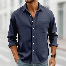 Men's Shirt Casual Shirt Button Up Shirt White Pink Red Navy Blue Royal Blue Long Sleeve Plain Lapel Casual Daily Front Pocket Clothing Apparel Elegant Fashion