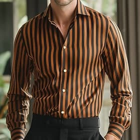 Men's Geometric Striped Shirt Button Up Shirt Casual Dress Shirt Long Sleeve Business Casual Outdoor Dailywear Spring Fall Turndown 3D Print Collared Shirts Wh