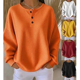 Women's Sweatshirt Elegant Streetwear Daily Solid Color Ribbed V Neck Braided Print Long Sleeve Regular Tops Knit Formal Outdoor Home Black White Spring Fall