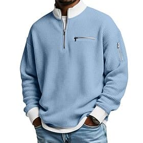 Men's Waffle T-shirt T Shirt Long Sleeve Half Zip Fall Fall Winter Solid Color Traditional / Vintage Casual Color Block Zipper Pocket Casual Home Outdoor Ligh