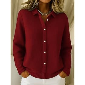 Damen Pullover Strickjacke Elegant Lässig Weich Einfarbig Gerippt Umlegekragen Hemdkragen Gestrickt Langarm Normale Oberteile Stricken Täglich Outdoor Wochenen