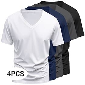 Voor heren T-shirt Korte mouw Korte Mouw V-hals Zomer Alle seizoenen Effen Kleur Effen Ontwerper Basic Modern eigentijds 4-stuks Multipack Casual Vakantie Stra