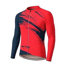 Herren Radtrikot Downhill-Trikot Geometrisch Abstrakt Kontrastfarbe Langarm Fahhrad T-Shirt Trikot Kompressionskleidung mit 3 Gesäßtaschen Mountainbike MTB Str