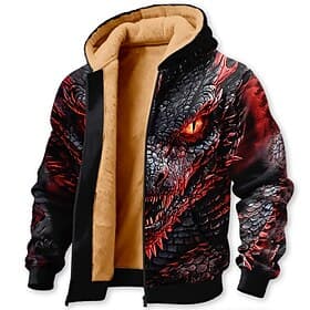 Men's Dragon 3D Print Fleece Hoodie Sweatshirt Fashion Casual Fantasy Crew Neck Outdoor Climbing Blue Yellow Red Green Zip Up Fall Winter Designer S M L XL 2XL