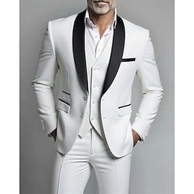 Men's BlazerVestDress Pants Blazer Suits Business Cocktail Party Wedding Party 3 Piece Fashion Casual Spring Fall Polyester Color Block Pocket Buttons Comforta