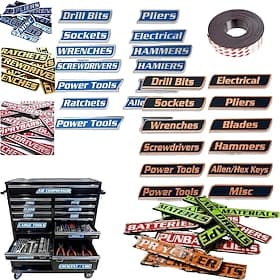 12 Pack of Magnetic Toolbox Labels, 3D-Printed Tool Box Labels, General Tool Box Organize Accessories, Reusable Tags for Steel Toolboxes, Carts, Drawers, and C
