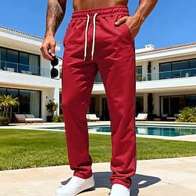Herren Jogginghose Hose Gerade geschnittene Sweatpants Kordelzug Tasche Elastischer Bund Einfach Komfort Weich Volle Länge Outdoor Lässig Täglich Mode Klassich