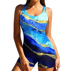 Damen Mittel Anti UV Shirt Einteiliger Surfanzug Badeanzug Abstrakt Marmor Farbblockierung Reißverschluss mit integriertem BH Herausnehmbare Polsterung UV-Sonn