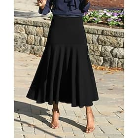 Women's Fashion Midi Mid Waist Skirts Plain Ruched Micro-elastic Daily Date Black Summer
